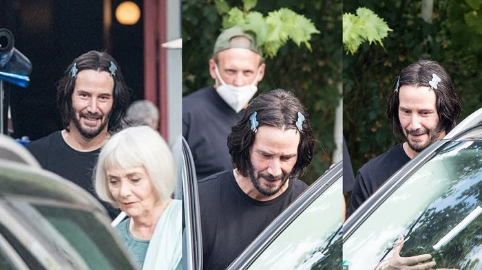Keanu Reeves met des barrettes dans ces cheveux pour John Wick 4
